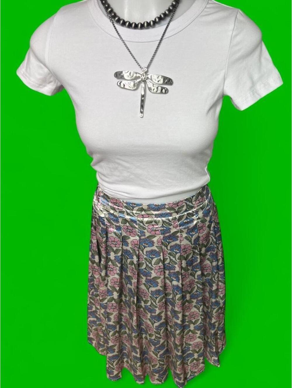 Zara floral midi skirt with pink, blue, and green flowers